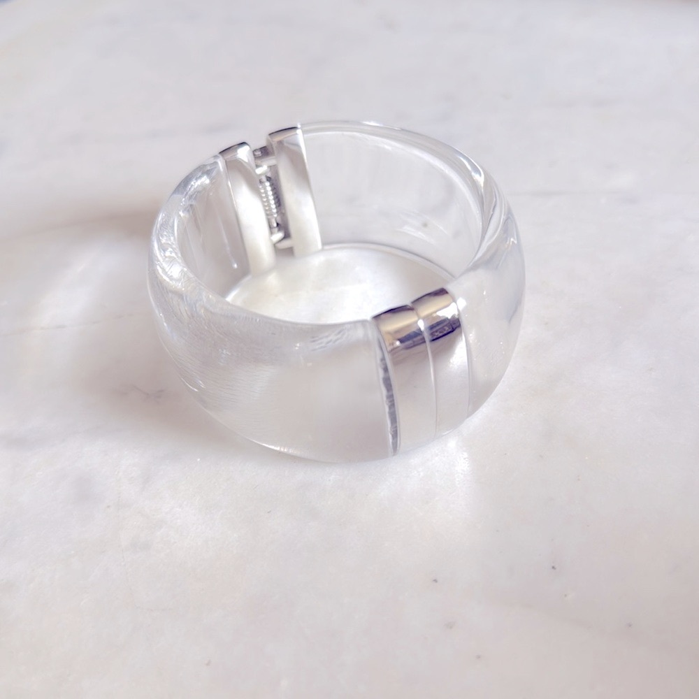 Lucite Bangle Bracelet with silver accents | Clear | $75
